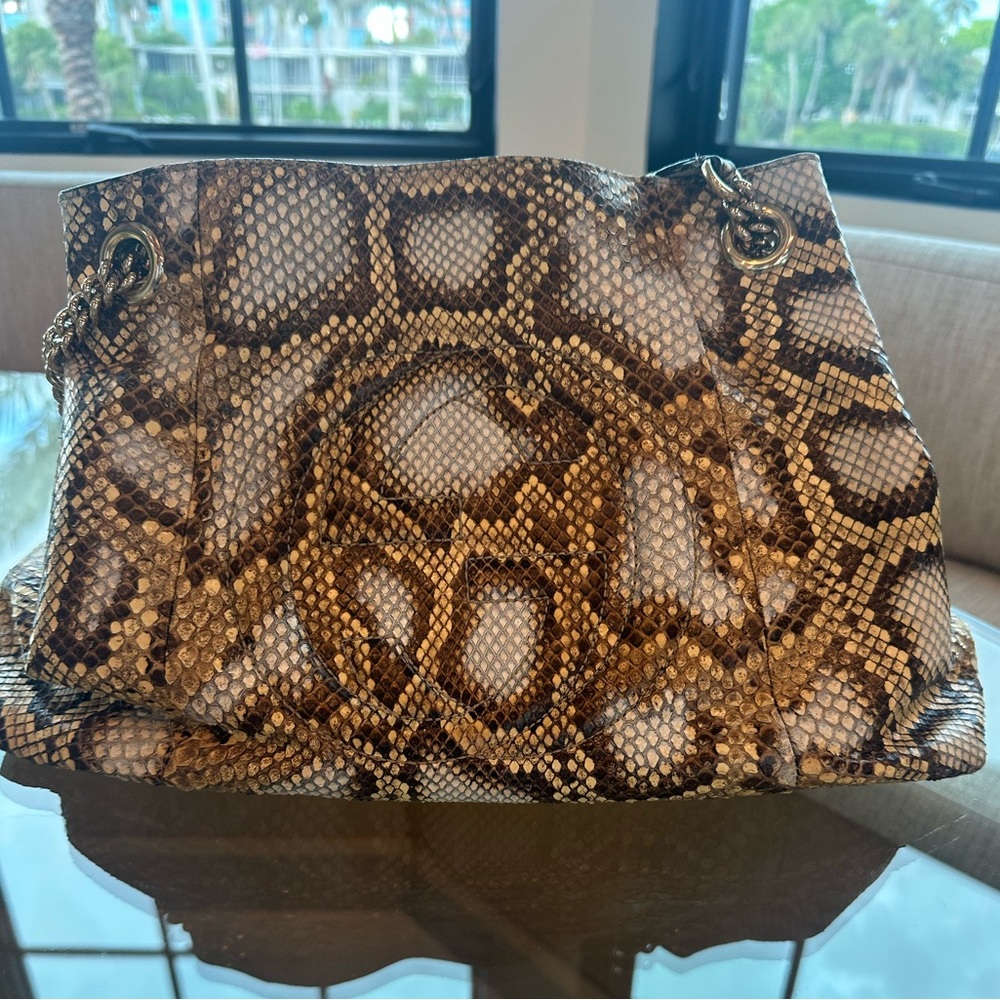 Gucci Python Cream Canvas Interior with light gold Zipper